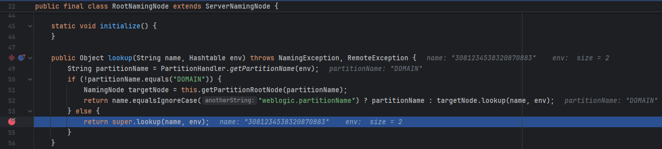 Đặt breakpoint tại RootNamingNode.lookup