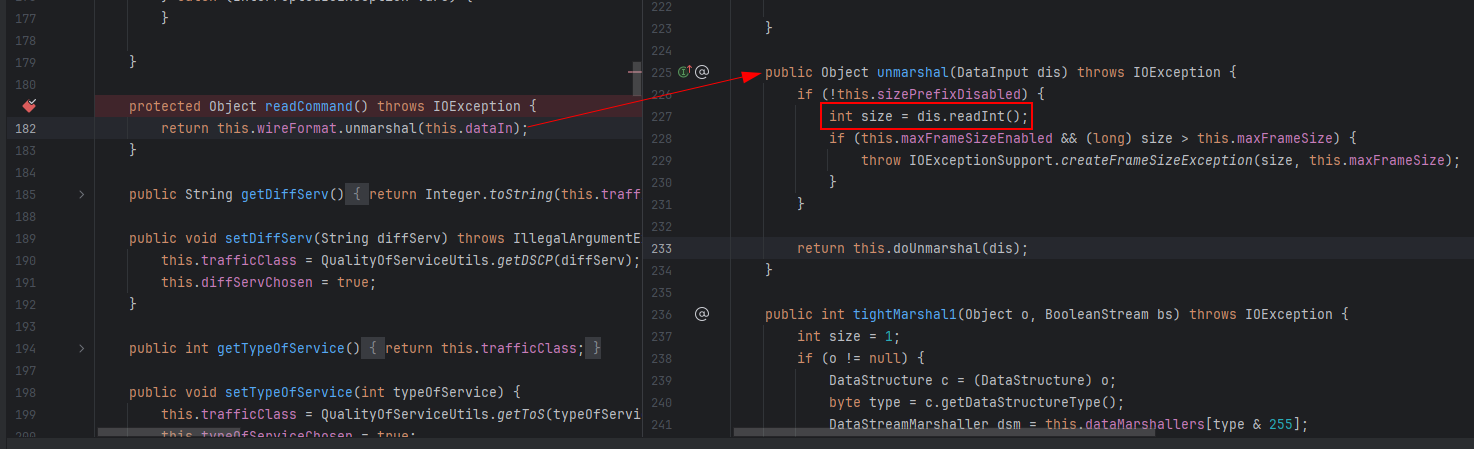 Method TcpTransport.readCommand() and OpenWireFormat.unmarshal()